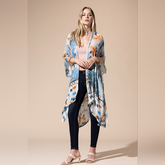 Flower Tree Print Kimono - Subtle Colors - Elegant & Breezy - Lightweight - Picture 4 of 7